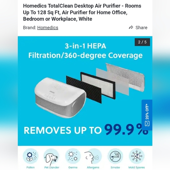 Homedics air purifier white - Picture 3 of 10